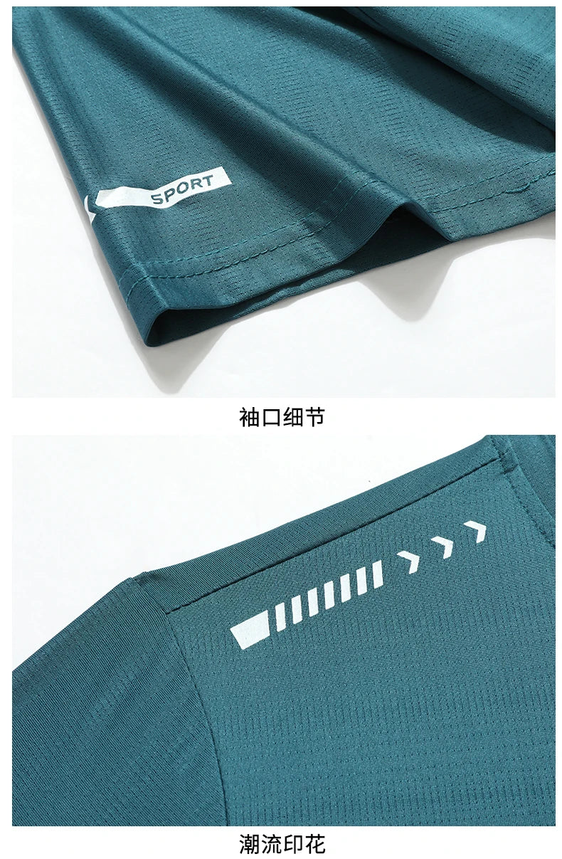 Summer ice silk short sleeved T-shirt for men and women, quick drying and breathable sports top, outdoor running duanT