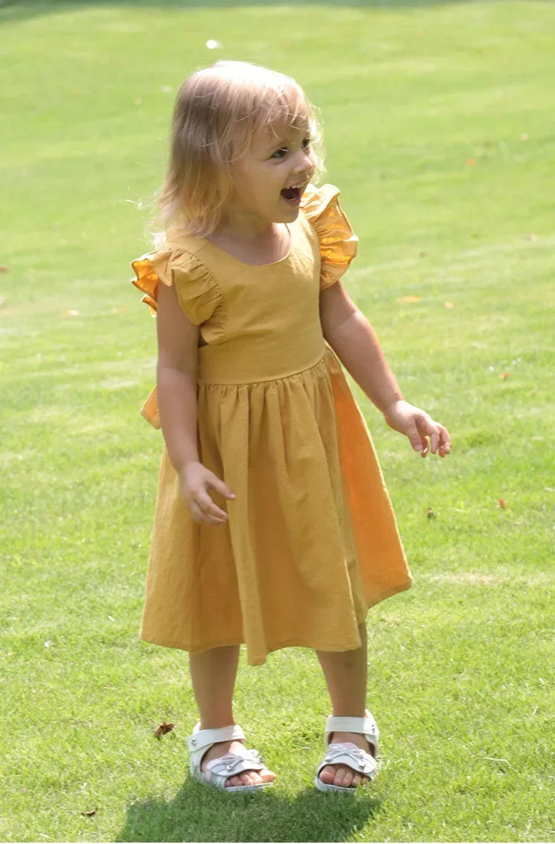 0-5Yrs Children Girls Ruffles Dress Casual Sleeveless Dress Summer Kids Girls Back Bow Clothing Outfits