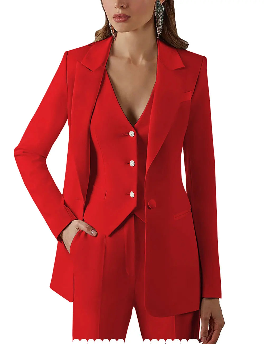Womens Suits for Office Work 3 Pieces Set Lady Blazer Business Suit Set Work Pant Vest Jacket (Blazer+Vest+Pants)