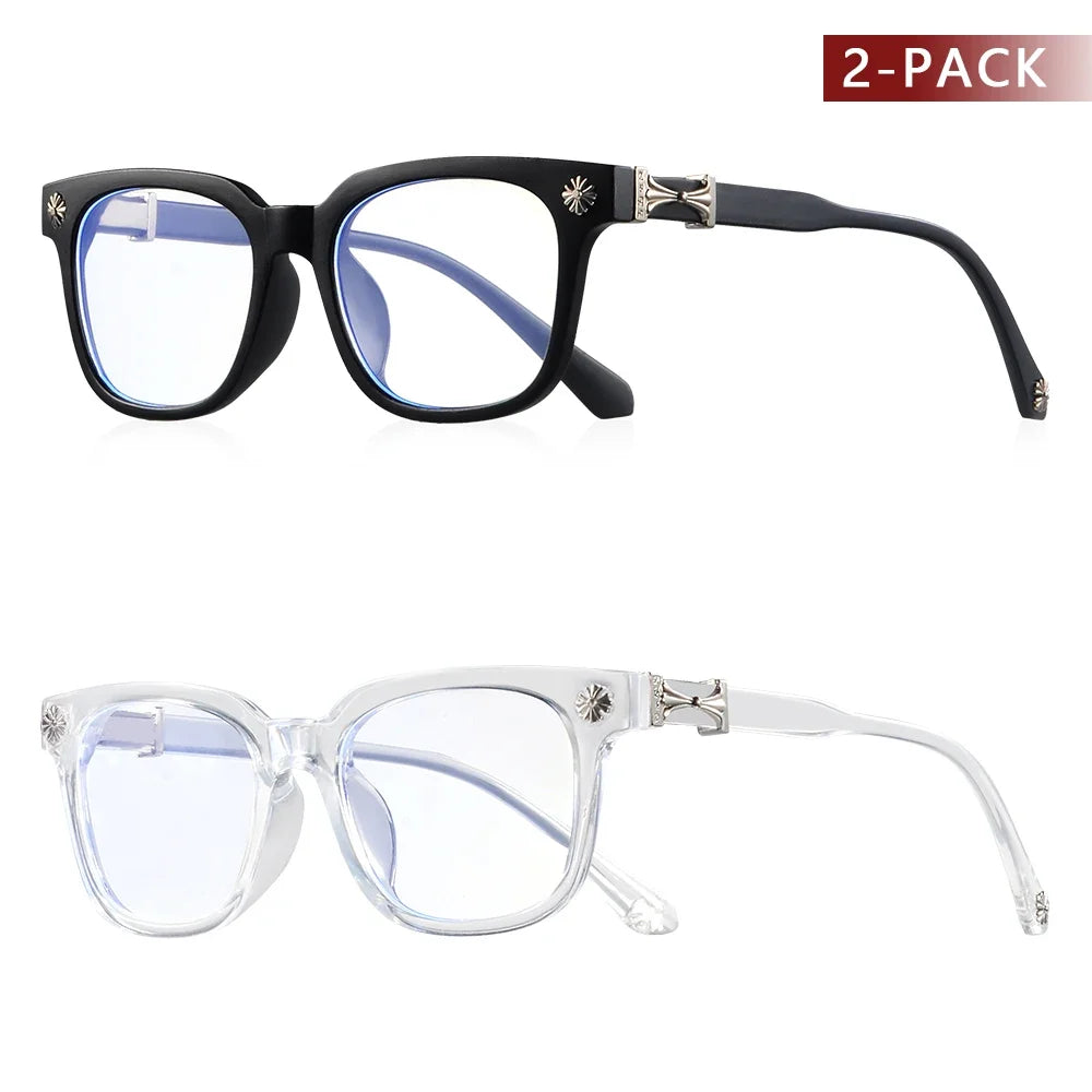 Classic 2Pcs Square Anti Blue Light Glasses For Men And Women Black & Transparent Frame Unisex Computer Wearing Women Glasses BAZAARHUBO