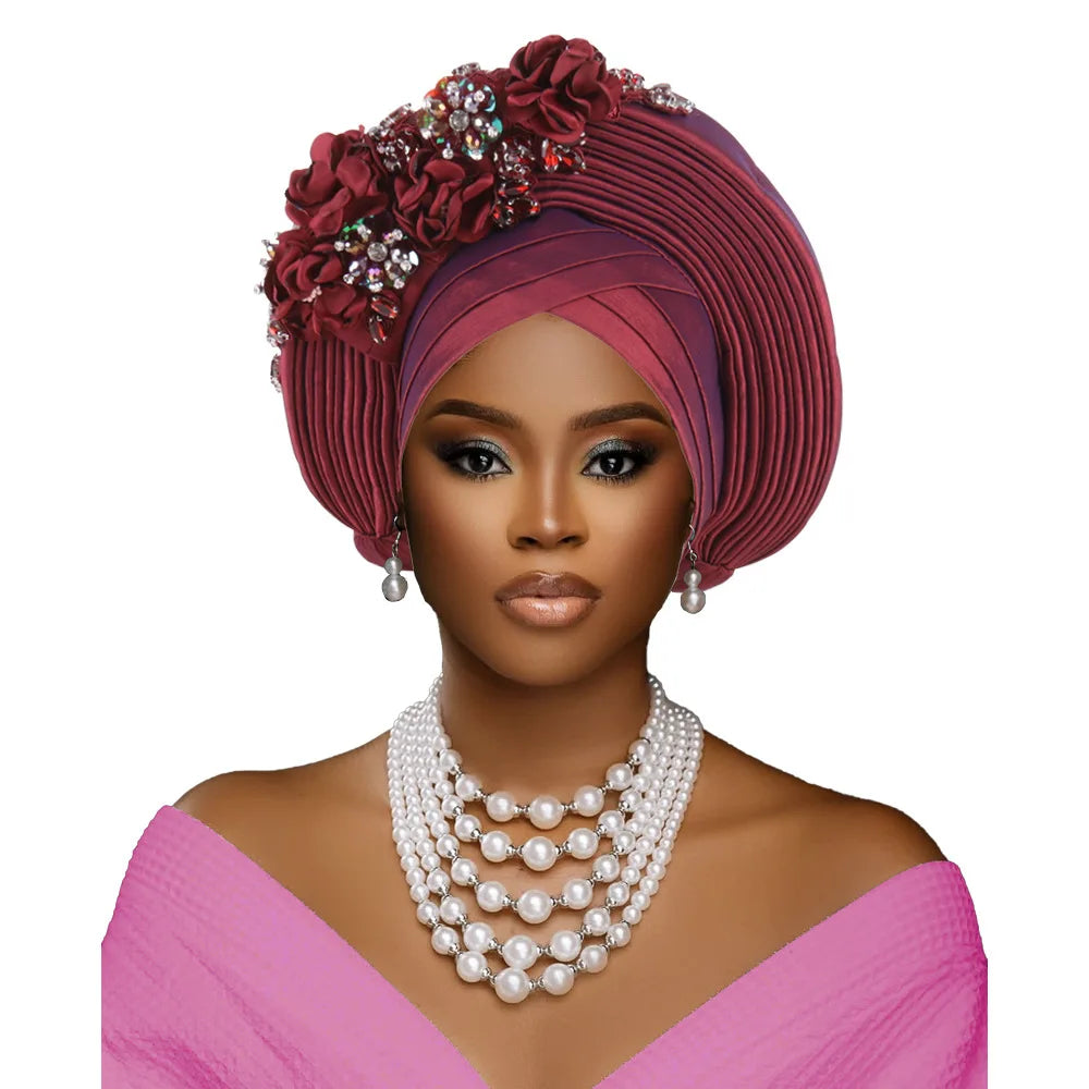 Fashion African Headtie Turban Nigeria Head Ties Flowers Already Made Auto Gele Women Head Wraps for Wedding Party Headpiece New