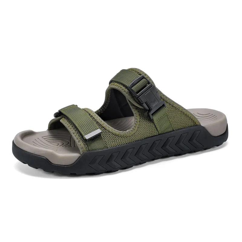 Summer Men Adjustable Outdoor Slippers Men Slides Anti Slip Slippers Black Khaki Green Comfortable Big Size 46 47