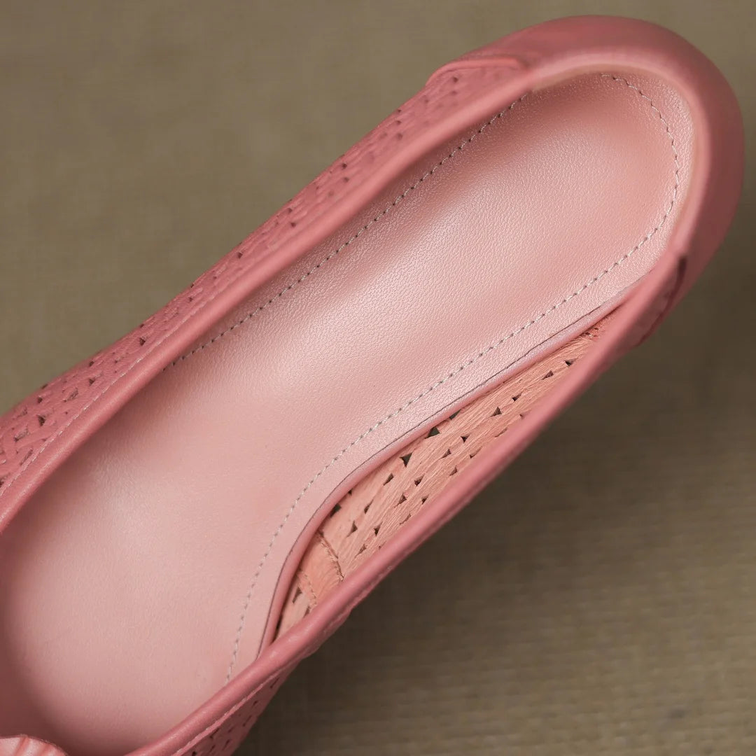 Plus size 41 women's hollow-out sheepskin square toe slip-on pumps 4cm thick med heel elegant ladies flower summer heels sandals
