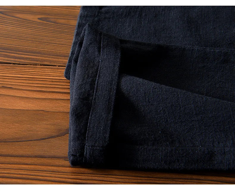 70% Linen,30% Cotton Men's Drawstring Elastic Waist Casual Pants, Straight Loose Ramie Trousers, Camping Fishing Comfortable