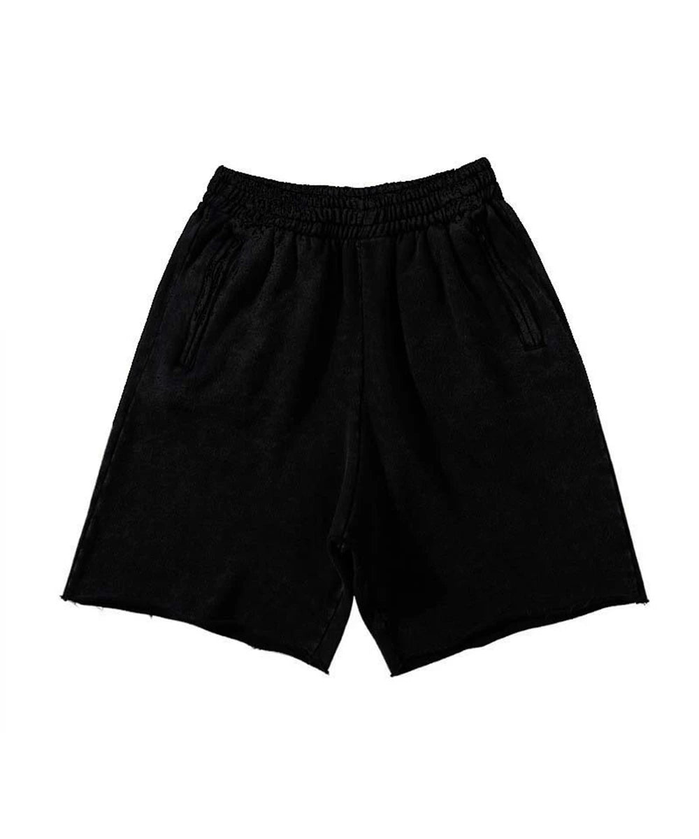 Men Cotton Shorts Thick 380g Bodybuilding Short Sweatpants Fitness Jogger Gym Men Kanye Grey West Shorts Black Zipper Pockets