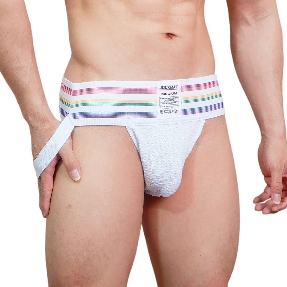 JOCKMAIL Men Athletic Supporters Jockstrap Thongs Mens Underwear  Underpants Bikini  3" Elastic Waistband  Hombre Panties