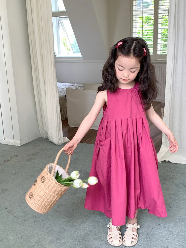 Girls Casual Dresses Girls' Dresses with Large Hemlines Sleeveless Casual Kids Dresses for Girls 2 To 8 Years Princess Dress