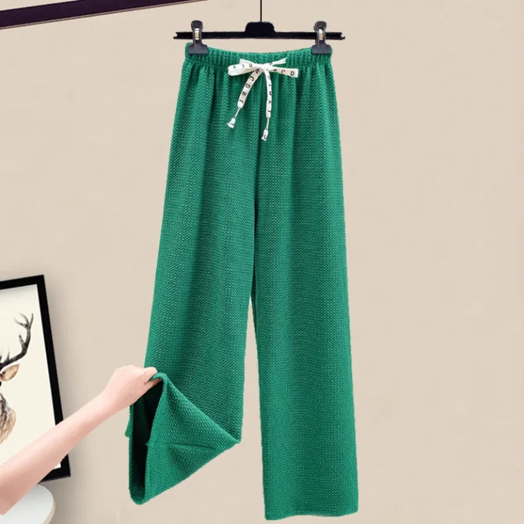 Knitted Spring Preppy Style Sailor Neck Women's Knitted Cardigan Elastic Wide Leg Pants Long Sleeve Korean Sportswear Set