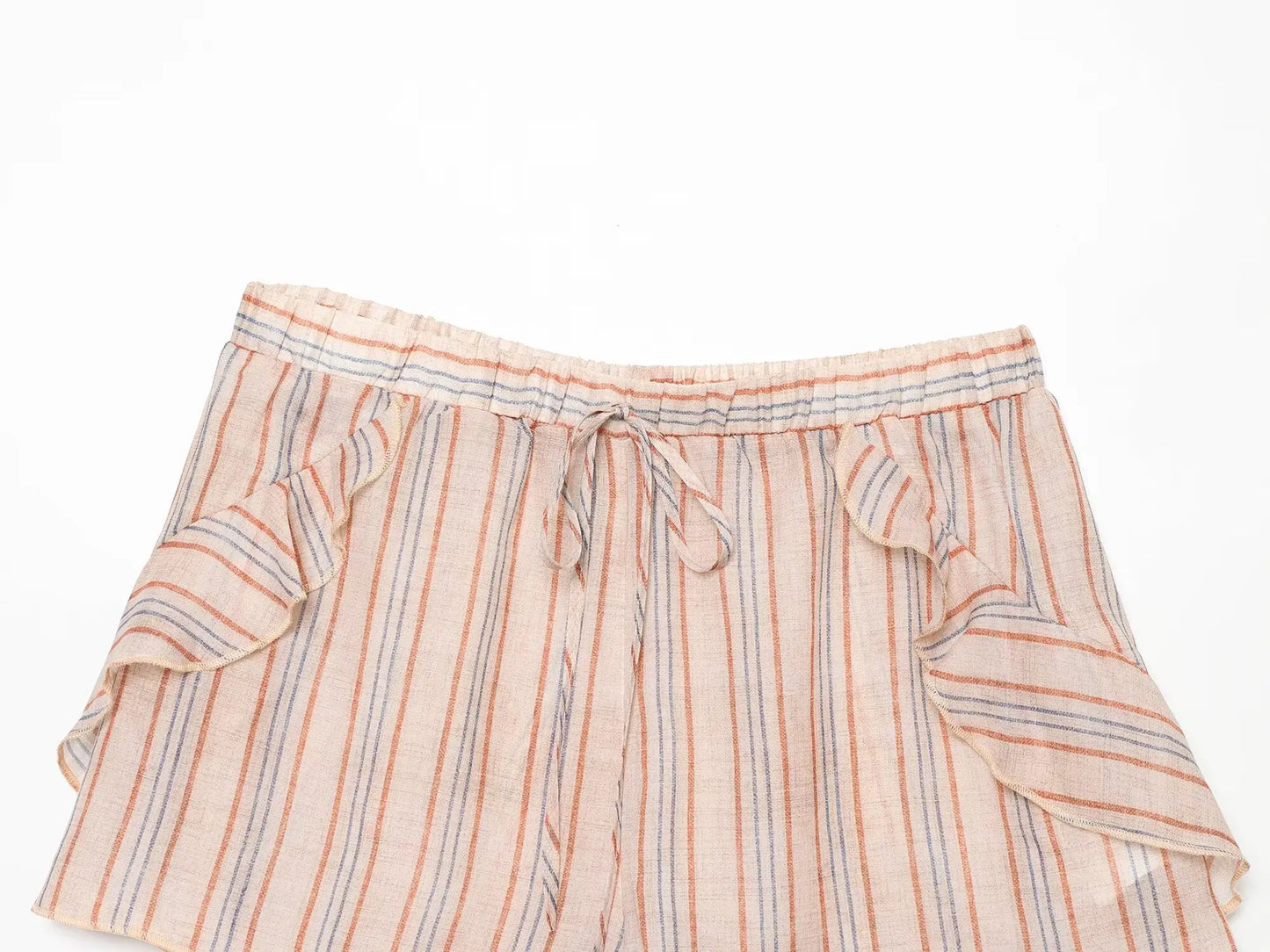 KONDALA Casual Striped Summer Woman Suits Lace-up V-Neck Shirt+ Drawstring Lace Shorts Fashion 2026 Female Elegant Tiered Sets