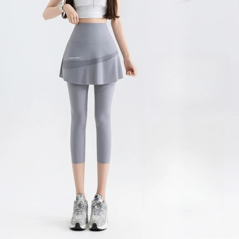 Fake Two Short Skirt Pants with Summer Pockets Crotch Half Skirt for Women High Waisted Oversized Quick Drying Sports Yoga Pants