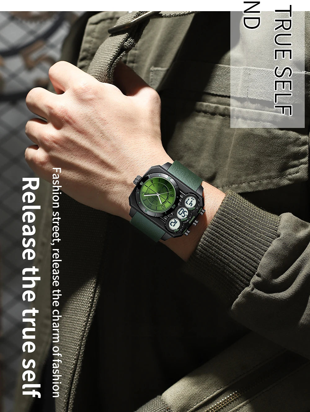 SANDA Men Watch Square Big Dial Waterproof Double Display Wristwatch Man Chronograph Digital Clock Men's Military Quartz Watches