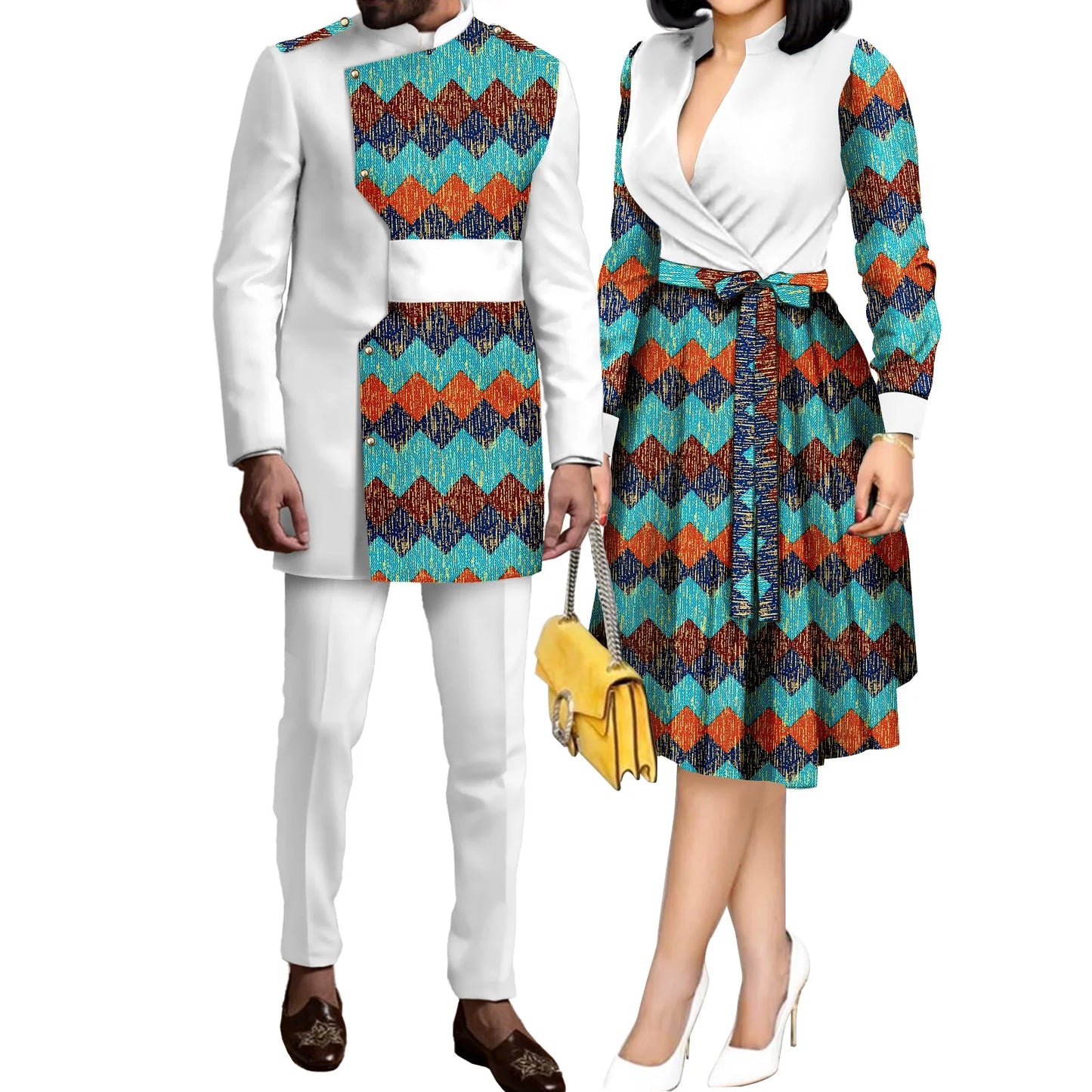 SEA&ALP African Kente Prints Couple Clothes for Wedding Dashiki African Men Long Sleeved Pants Set Matching Women Dresses