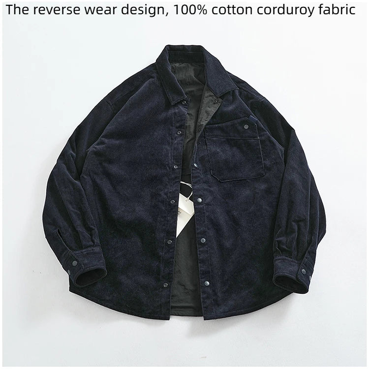 Reversible A+B fabric outdoor functional cargo jacket men's loose pocket lapel retro American casual jacket