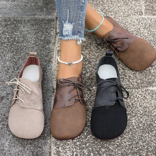 Comemore Spring Women's Flat Shoes Fashion Round Toe Lightweight Lace-up Soft Single Shoes Outdoor Casual Sneakers Mocasines