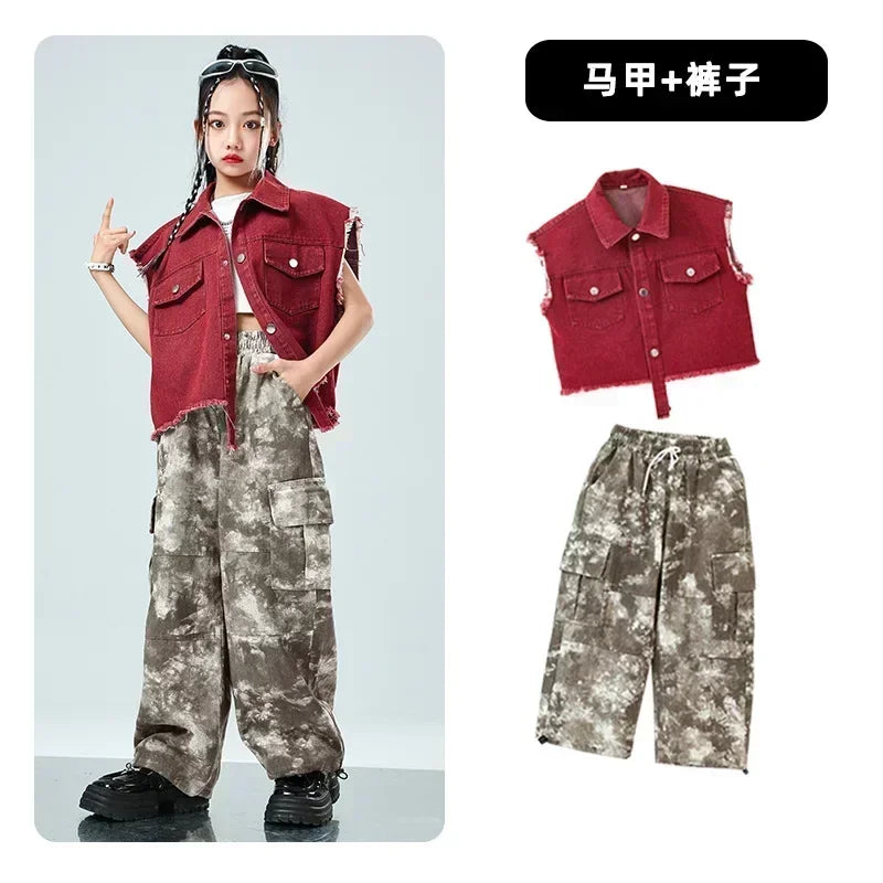 Children Hip Hop Jazz Fashion Show BoyGirl Loose Vest Baggy Pan t T-shirt Suits Sets Dance Performance Clothes Kids Tracksuits