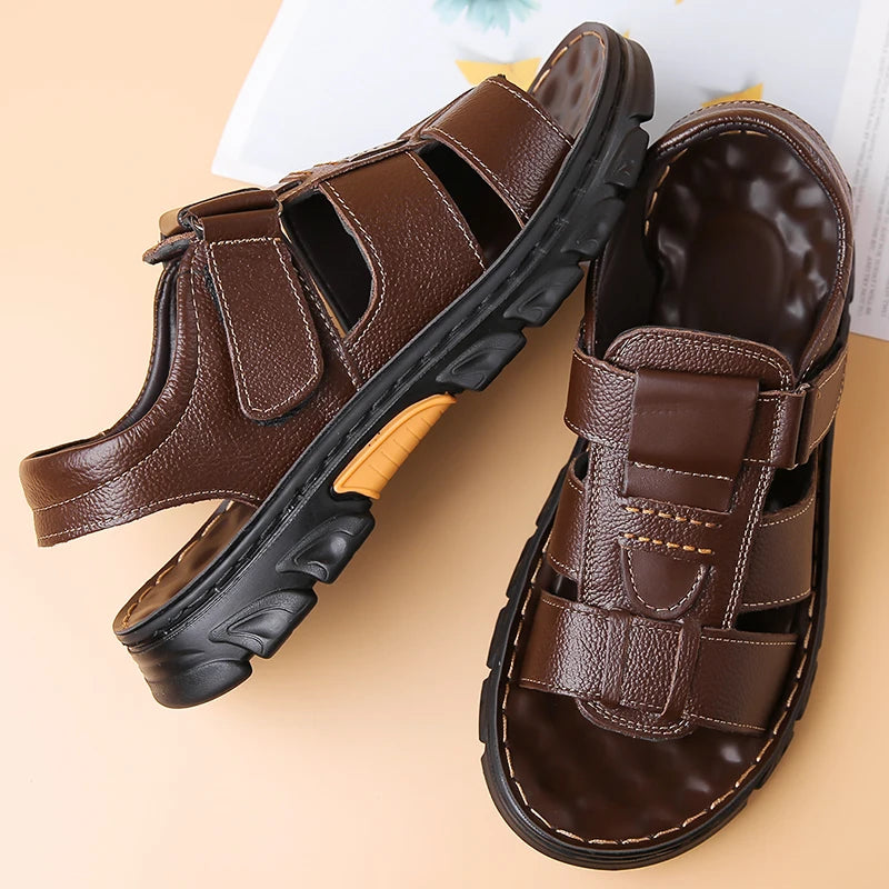 Men's Sandals Adjustable Solid Color Shoes Summer Casual Comfort with Durable Rubber Sole, Breathable PU for Outdoor Walking