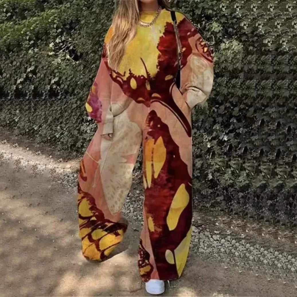 Fashion Print Oversized Tracksuit Suit Women Two Piece Pants Sets Casual Sweatshirt Trousers Streetwear 2 Piece Set Lady Outfit