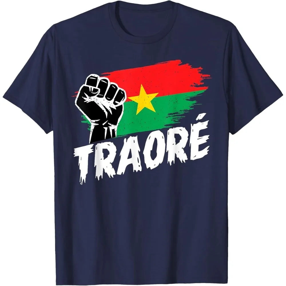 Burkina Faso- Ibrahim Traoré/ Thomas Sankara Burkina Faso Flag African T-Shirt Casual for Daily Wear and Casual Outings