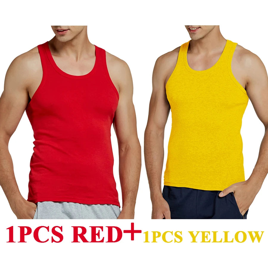 Tank Tops Men Fitness Cool Summer 100% Cotton Vest Male Sleeveless Tops Gym Slim Casual Undershirt Mens Gift 10 Colors 1PCS