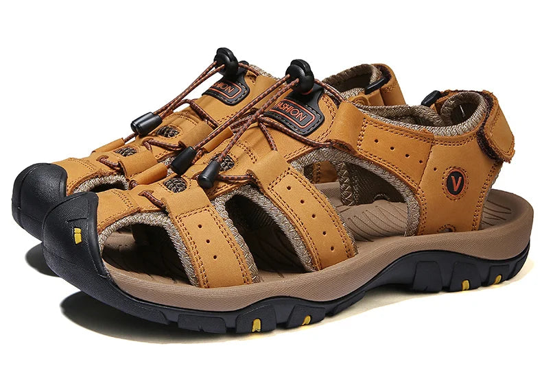 Men Sandals Summer Genuine Leather Mens Casual Shoes Outdoor Leather Sandals for Men Beach Shoes Roman Shoes Rubber Water Shoes