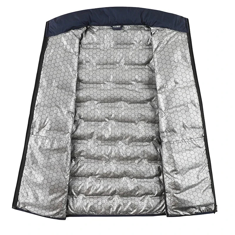 CHUJIE Winter white down jacket men's graphene self heating windproof pleated down jacket stand collar casual warm down jacket