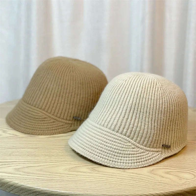 Winter Knitted Baseball Cap for Women's Caps Designer Head Solid Color Women's Knitted Hat Outdoor Casual Equestrian Hat Female BAZAARHUBO