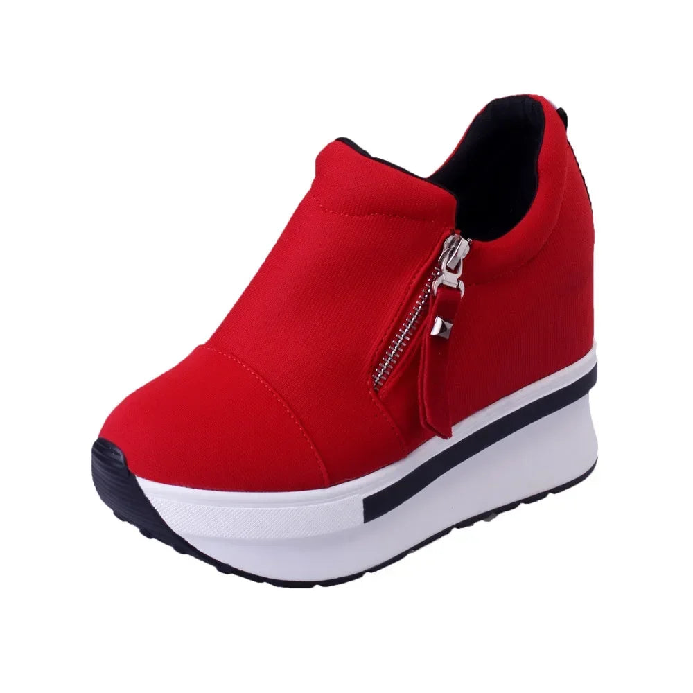 Women Wedges Ankle Boots Platform Thick Bottom Shoes Slip on Zipper Fashion Casual Female Sneakers Shoes Zapatos De Mujer