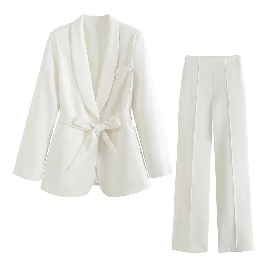 Blouse Suit Casual Trousers Suit Set Women's Spring/Autumn Belt New Comfortable Minimalist Niche Versatile Elegant Distinctive