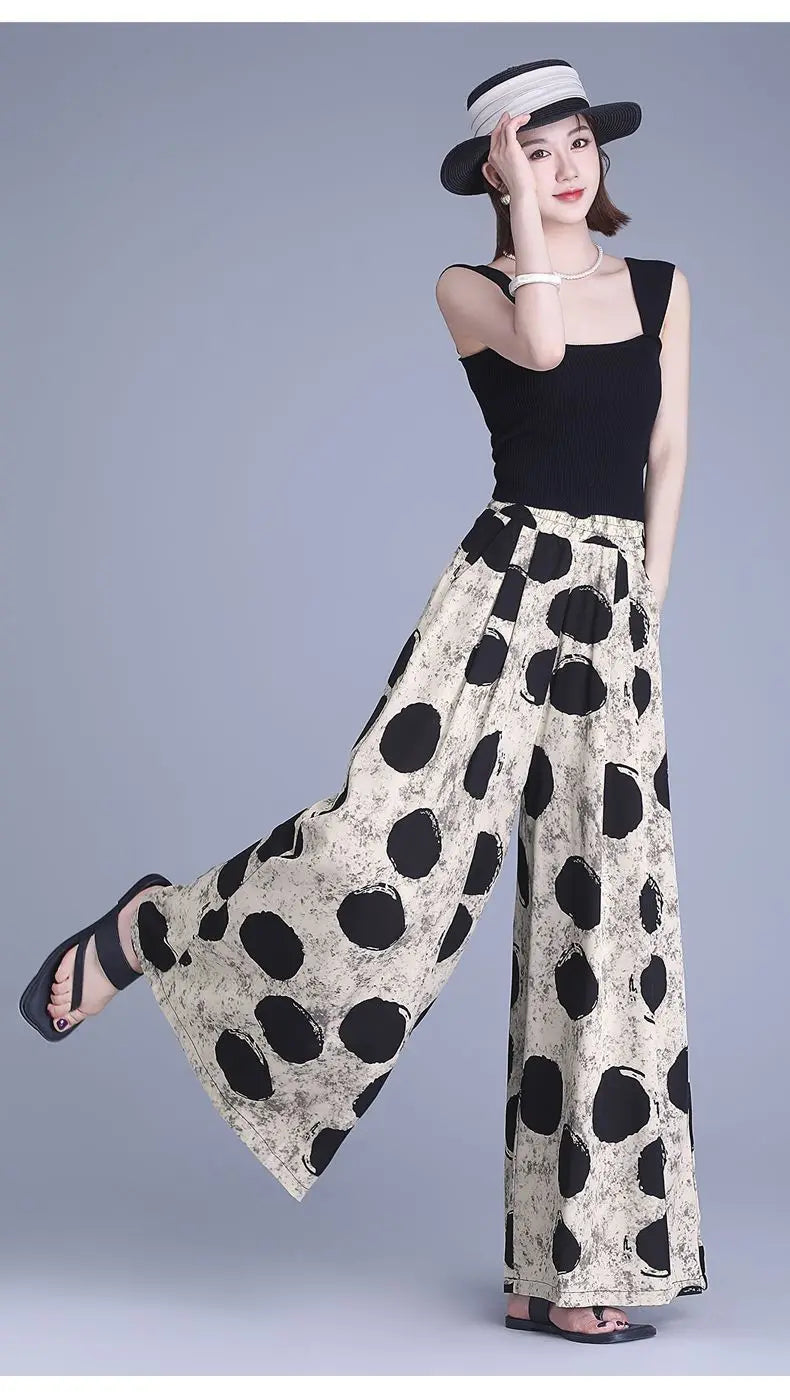 Trousers Chiffon Floral Skirts and Pants for Women in Summer New Thin High-waisted Ethnic Style Casual Wide-leg Pants