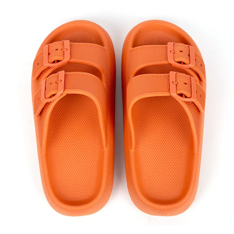 2024 Summer Thick Platform Cloud Men Slippers Fashion Buckle Soft Sole Slides Sandals Beach Non-slip Flip Flops Shoes for Women