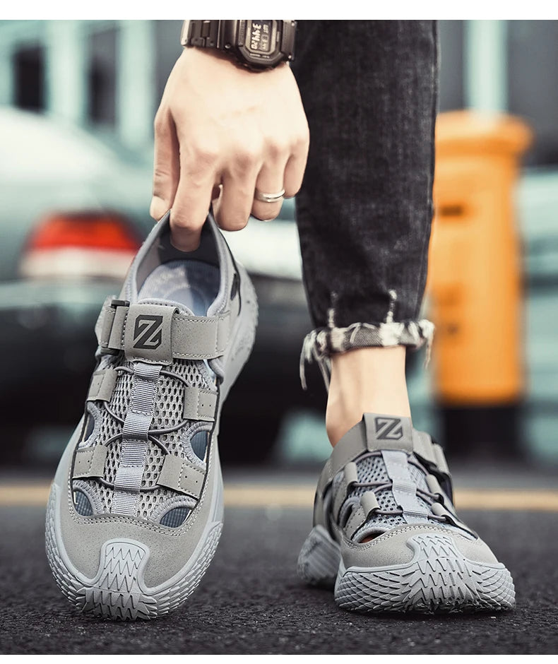 Large Size Sandals for Men, New Summer Style, Trendy, Versatile, Casual Sports Sandals, Soft-Soled Hollow Beach Shoes for Men