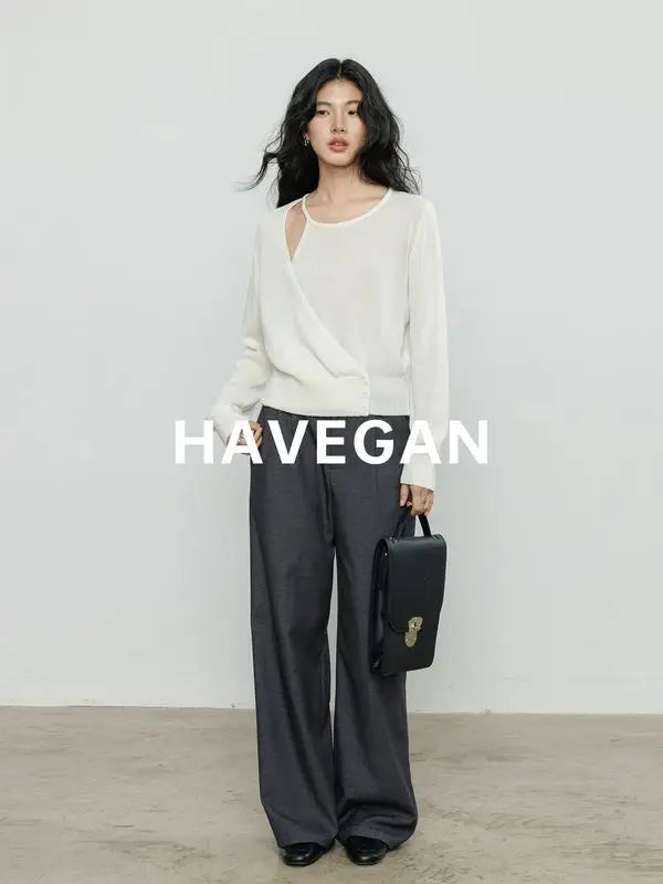 Fashion Retro Knitted Sweater for Women in Spring 2025 New Round Neck Long Sleeve Loose Top Solid Color Personalized Pullover