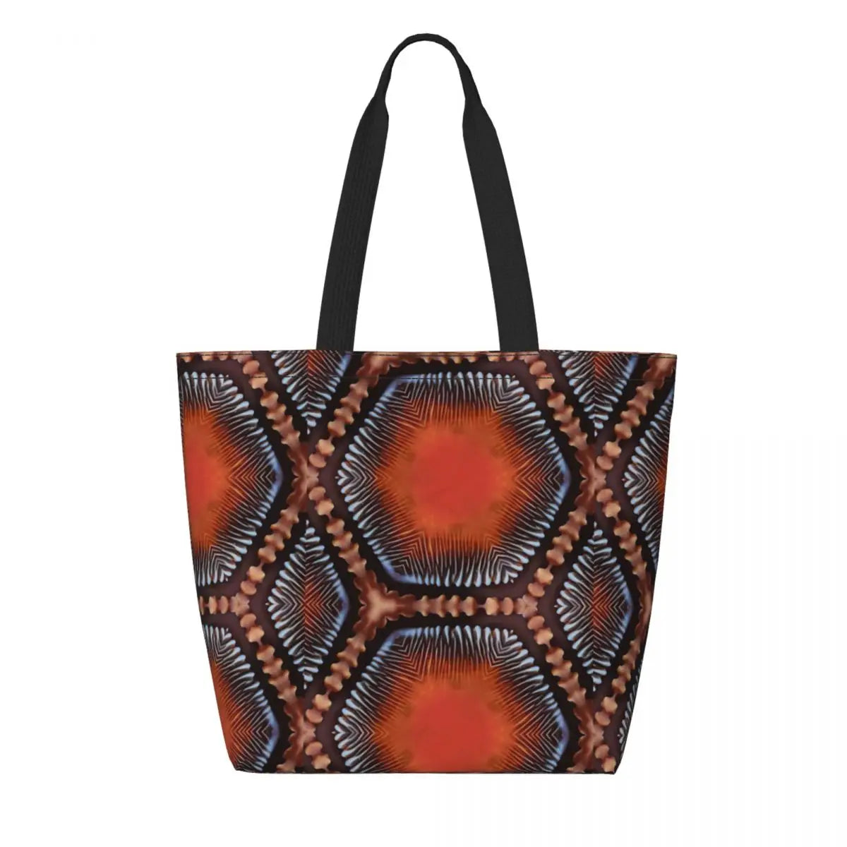 African Ankara Prints Grocery Shopping Tote Bags Women Geometric Ethnic Art Canvas Shoulder Shopper Bags Big Capacity Handbag