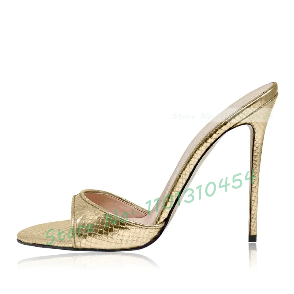 Snake Print Round Open Toe Slippers Women Casual Solid Outdoor Stiletto High Heels Shoes Female Customize Elegant Dress Slides