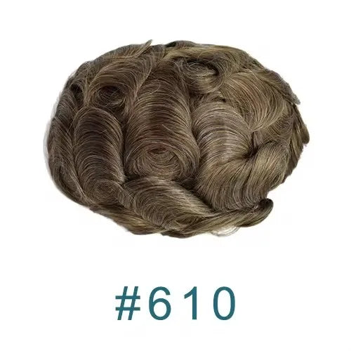 80%Density Natural Hairline 0.02mm Ultra Thin Skin Invisible Mens Toupee Brown Blonde Grey Human Hair Capillary Prosthesi System