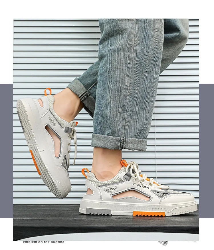 Breathable Men's Vulcanized Shoes Lace-ups Outdoor Running Shoes Comfortable Mens Sandals Mesh Casual Sneakers Summer New Tenis