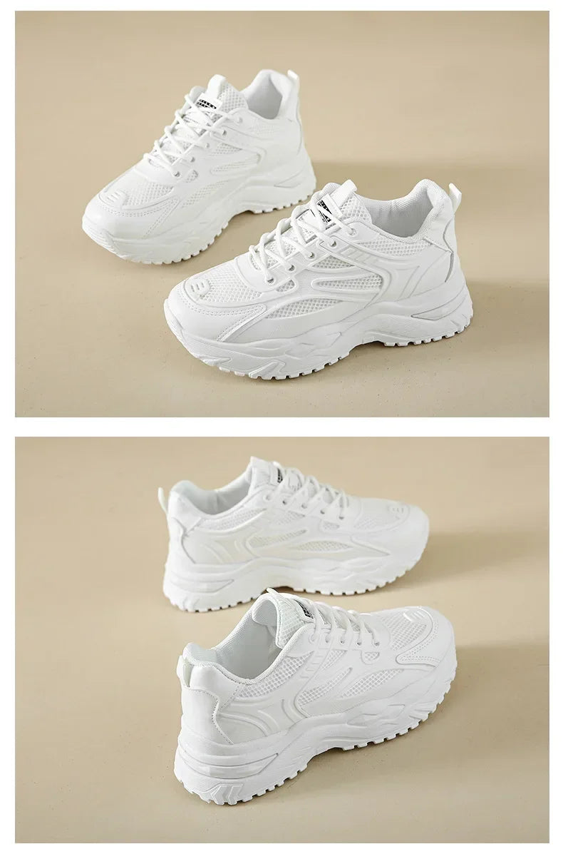 Sneakers Women  New Leather Chunky Sneakers Women's Sports Shoes Thick Tennis Vulcanized Shoes Basket Platform Shoes