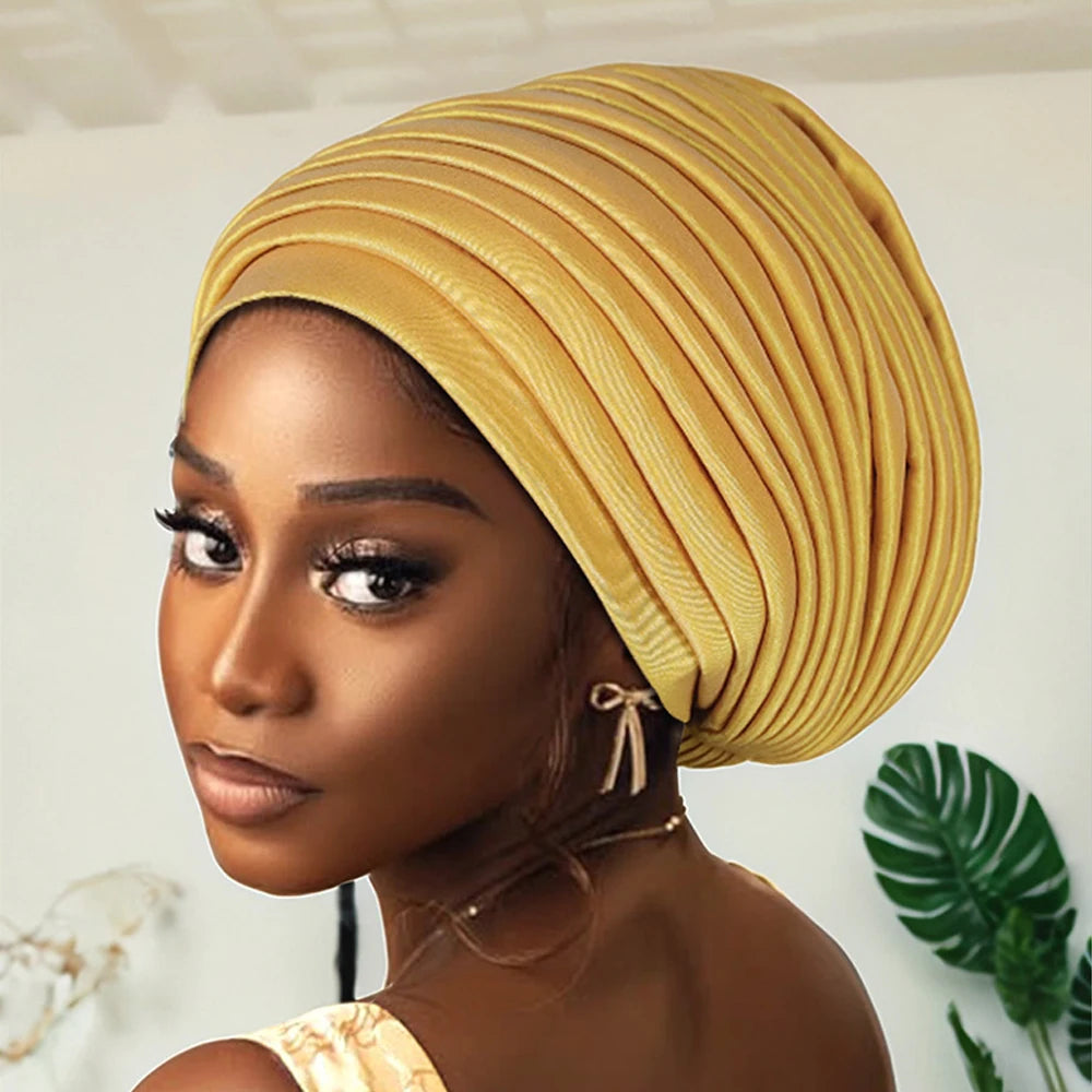New African Auto Gele Headties Muslim Turban Hijab for Women Pleated Bonnet Indian Cap Nigeria Head Wrap Hat Wedding Geles Scarf