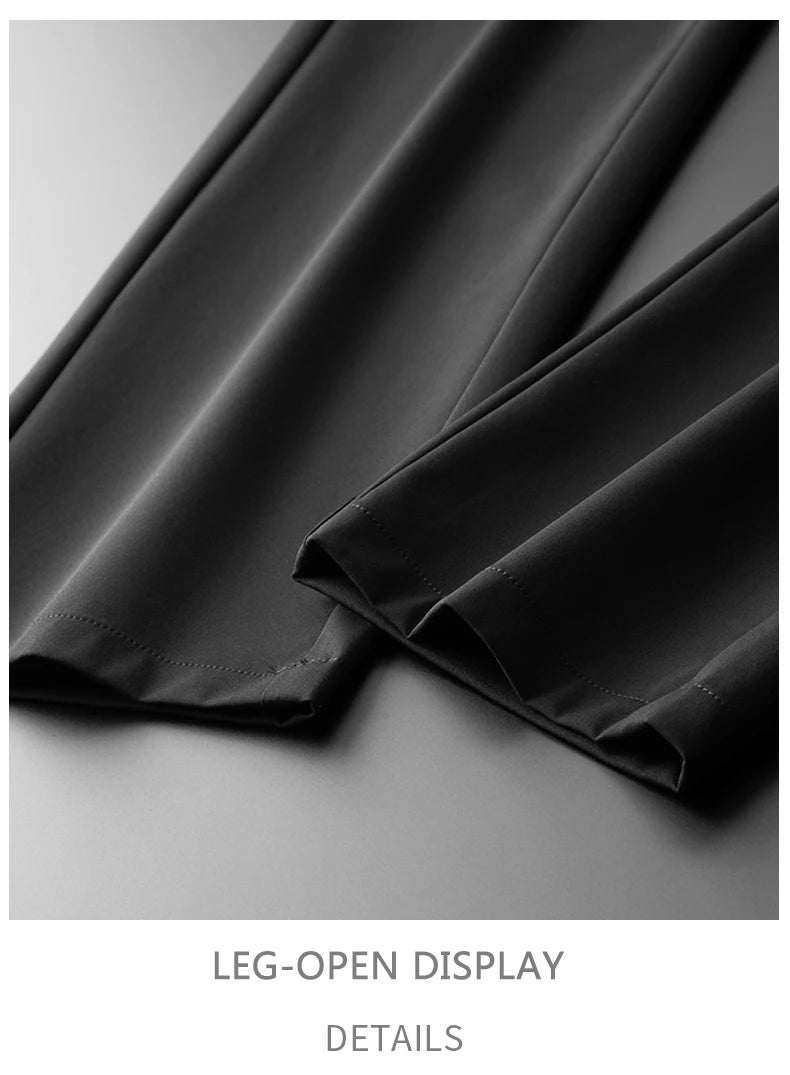 BROWON Brand Men Pants Summer New Business Fashion Straight Casual Pants Mid Light Elastic Loose Ice Silk Breathable Thin Pants