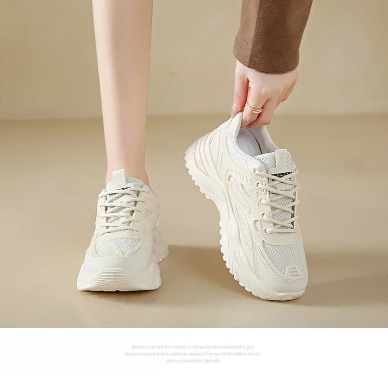 Sneakers Women  New Leather Chunky Sneakers Women's Sports Shoes Thick Tennis Vulcanized Shoes Basket Platform Shoes