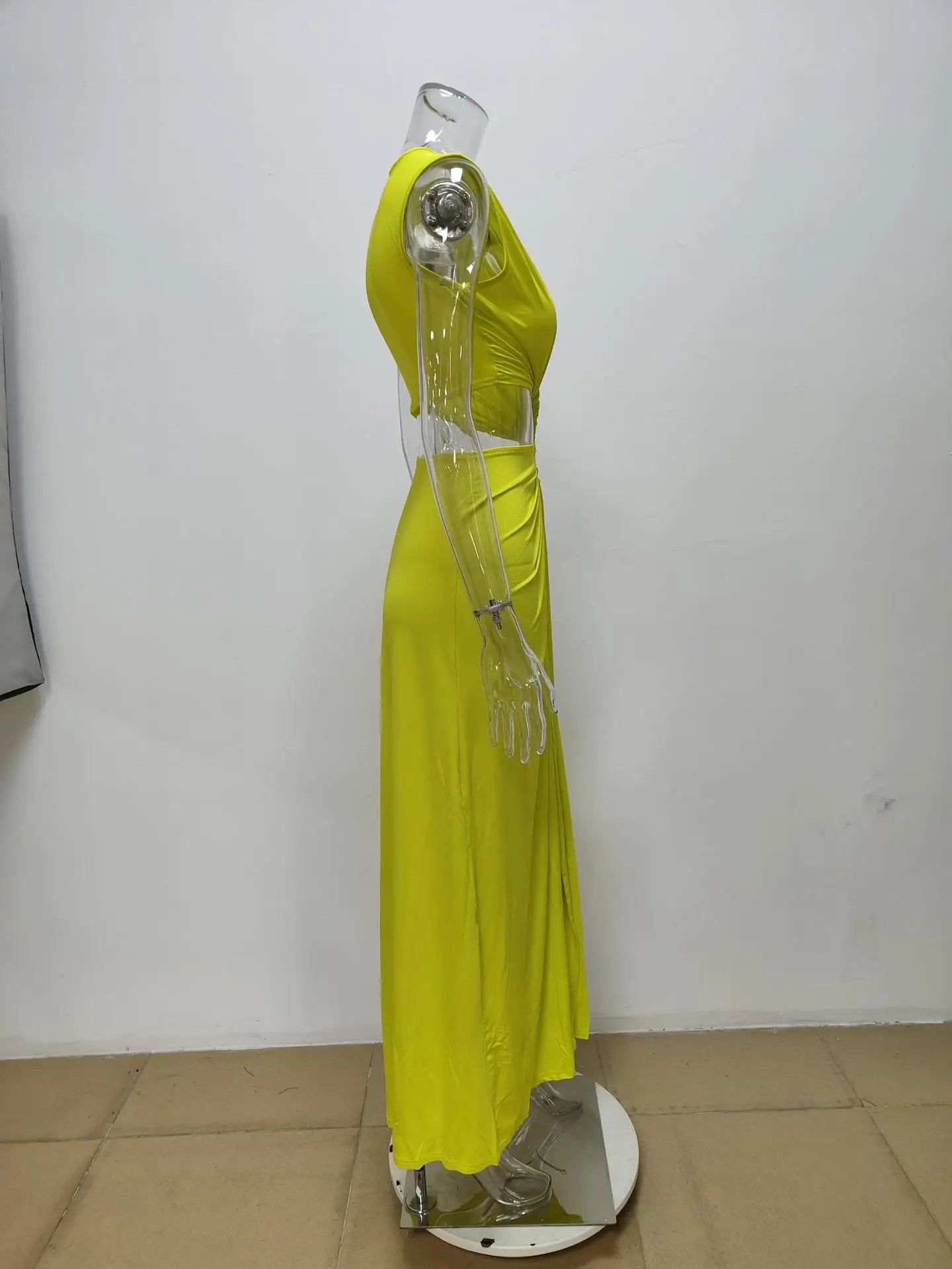 New Summer Elegant Women Sexy Deep V Cut Out Slit Maxi Dress Fashion Casual Sleeveless Waist Hollow Out Outfits Lady Long Dress