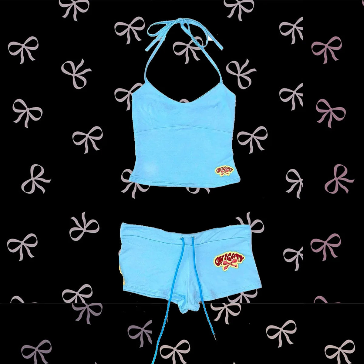 Summer New Y2K Camisole+Ultra Short Pants Set, American Sexy Trend Letter Print Contrasting Spicy Girl Outfit