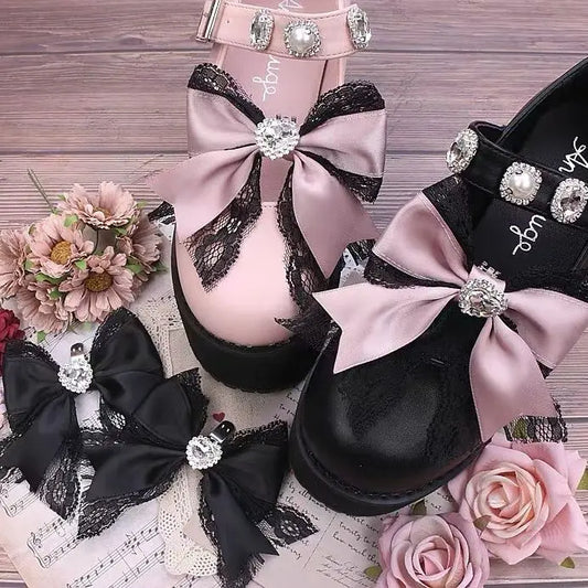[1 pair]Lolita Lace Charms for Shoes Buckles for Women's Shoes Heart Bog Bow Shoe Decoration Supplies Girl Accessories for Women