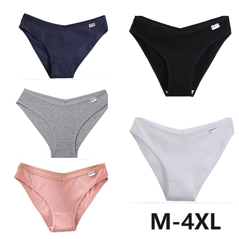 5PCS Women Cotton M-4XL Panties Briefs Female Sexy V Wasit Underwear Ladies Underpants Pantys Girls Plus Size Intimates Lingerie