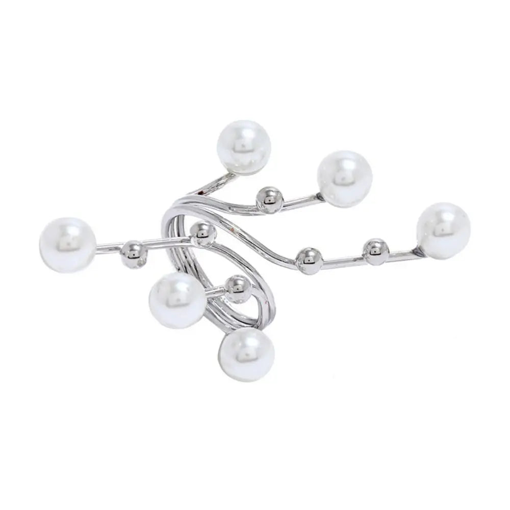 Elegant Retro Oversize Multi Pearl Rings for Women Lady Shiny Crystal Rhinestone Irregular Charm Open Rings Jewelry