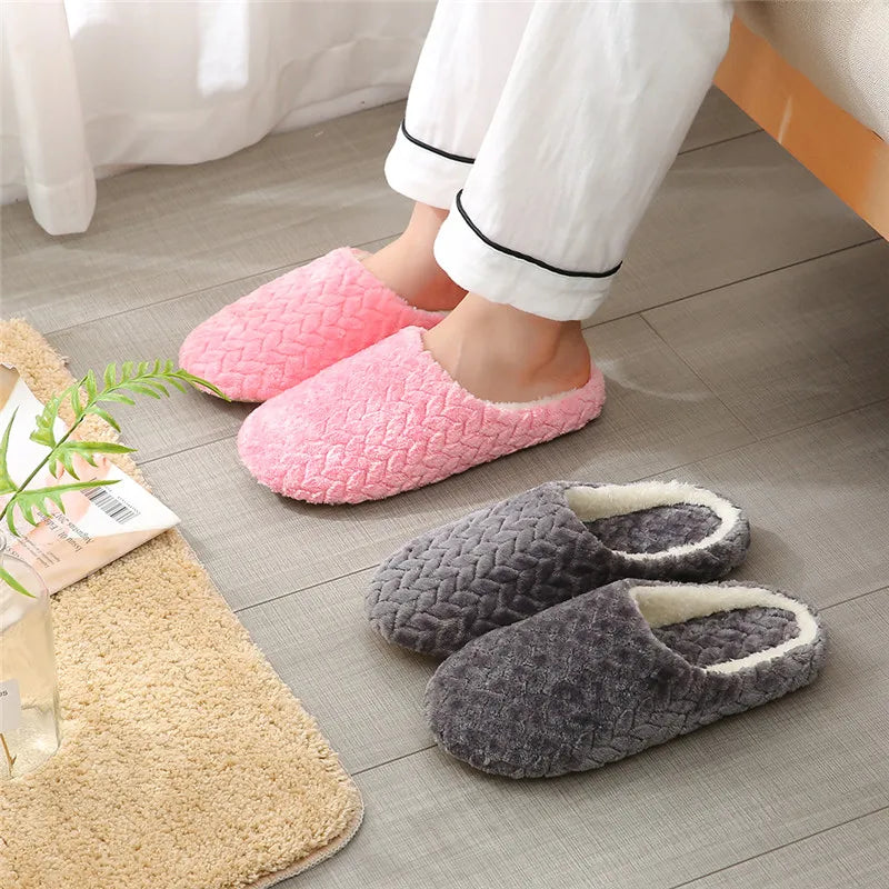 New Soft Sole Slippers Women Men Indoor Floor Flat Shoes Spring Autumn Winter Warm Home Cotton Plush Suede