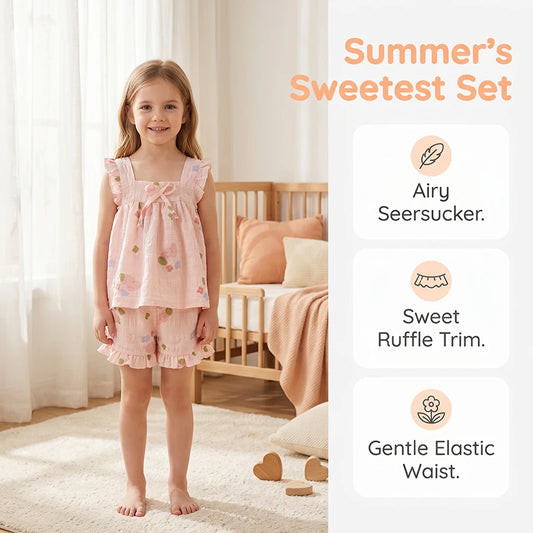 2026 Summer Girls Casual Clothes Set Strap Dress Top Floral Print Shorts Outfits Skin Friendly Playwear 2-8Y Kids Suits