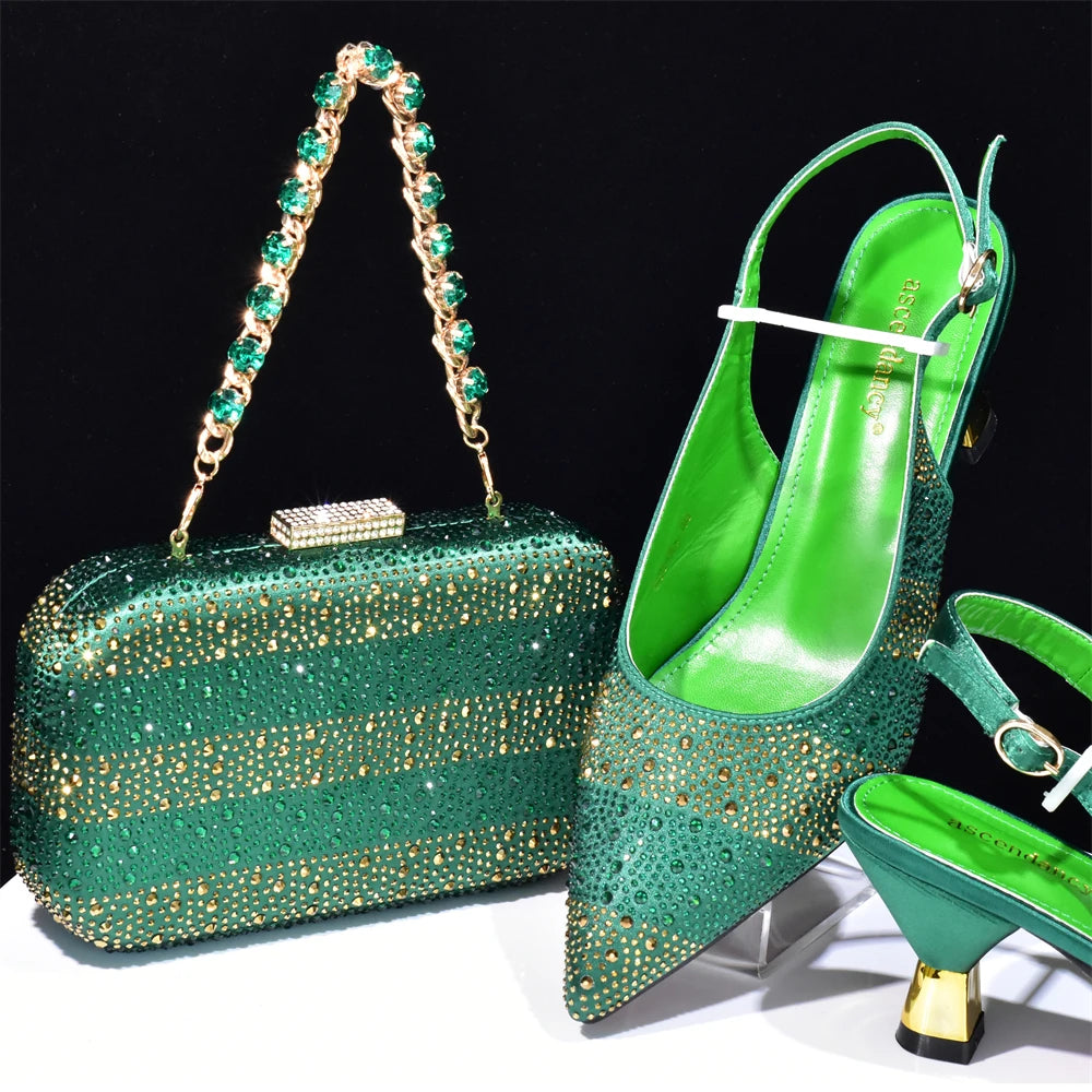 Doershow African fashion Italian Shoes And Bag Sets For Evening Party With Stones SILVER Italian Handbags Match Bags!   HAB1-2