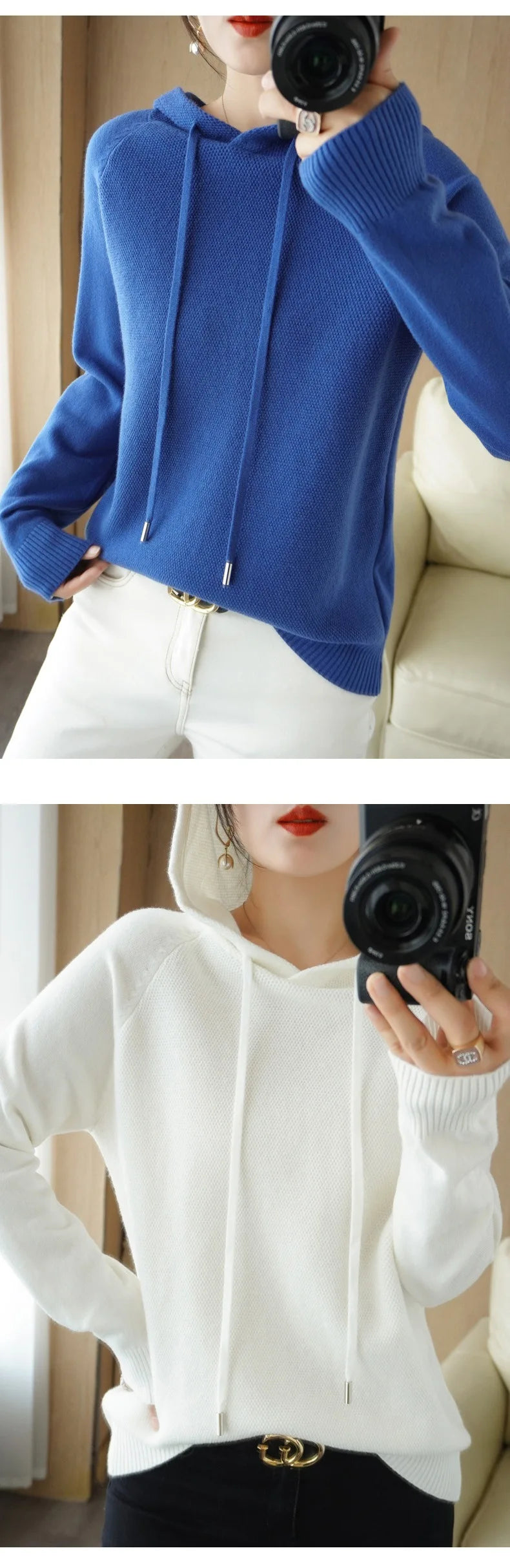 Hooded Sweater Woman Autumn Winter Long Sleeve Warm Bottoming Shirt Solid Casual Pullovers Knit Tops Korean Fashion Jumper 2025