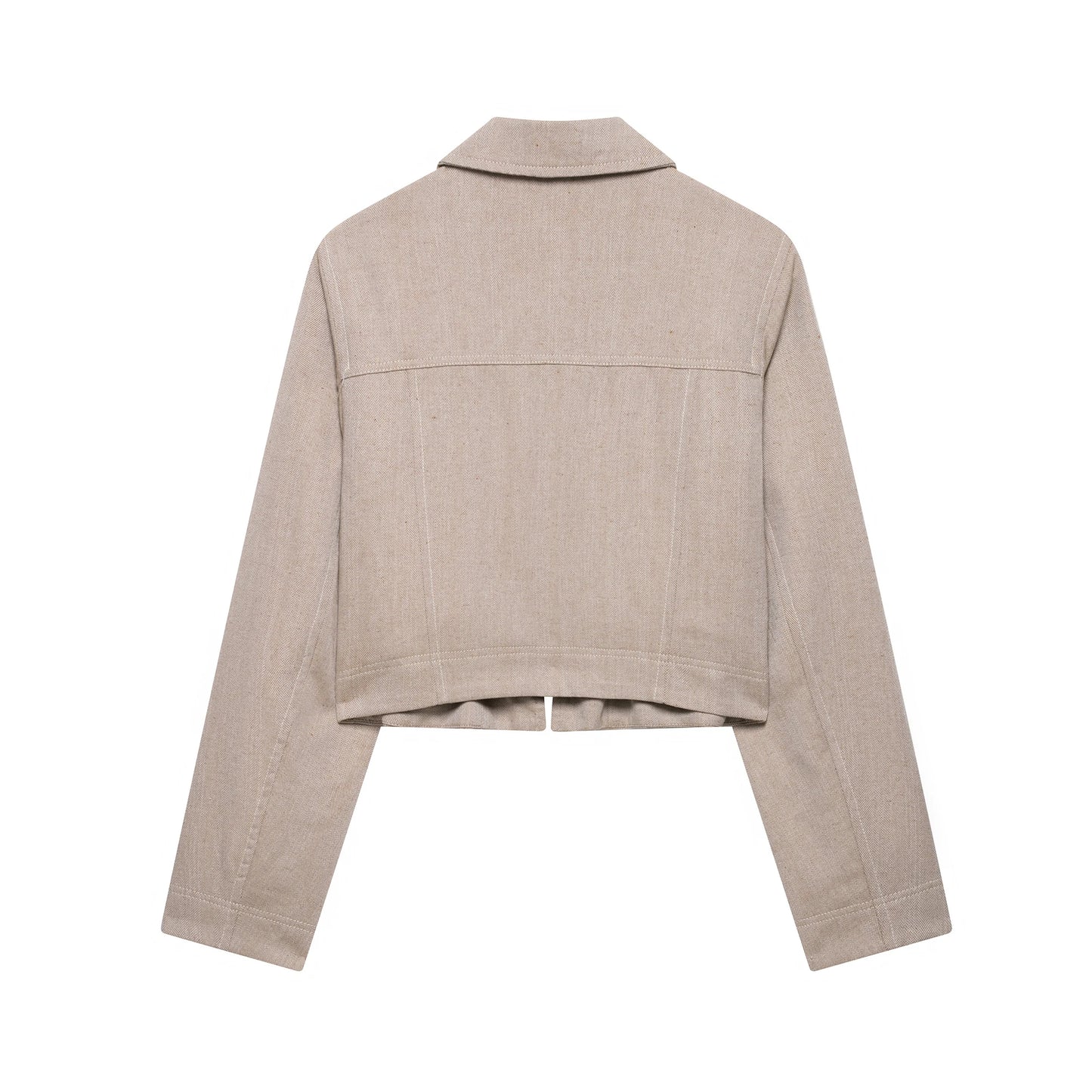 EDSA Women Khaki Herringbone Pants Set Cropped Jacket Long Sleeves Side Zip Low-rise Straight Leg Long Trousers Female Suits